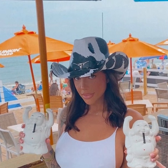 Cow Print Straw Cowboy Hat - Picture 5 of 6